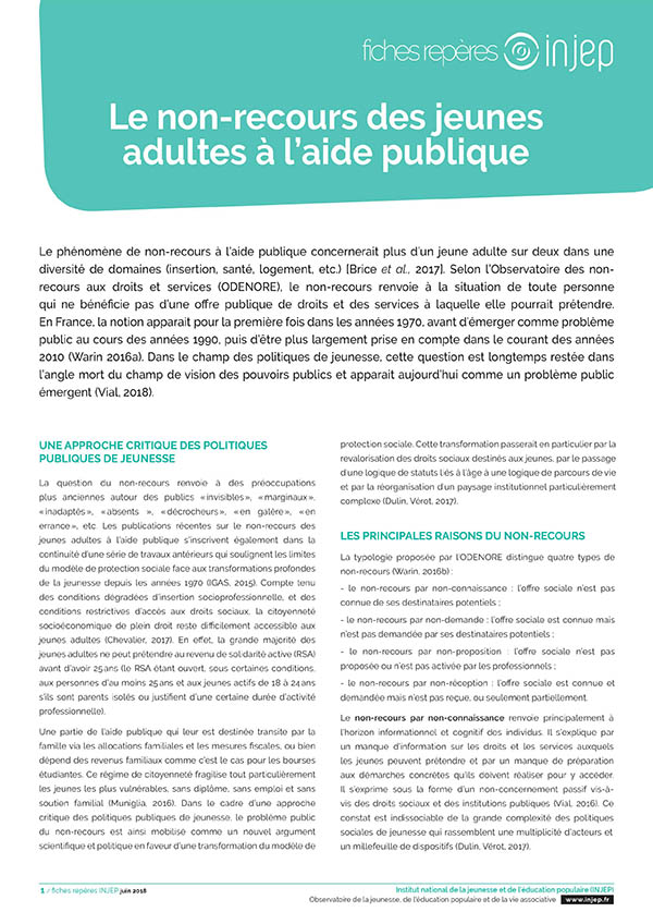 Le Non Recours Des Jeunes Adultes A L Aide Publique