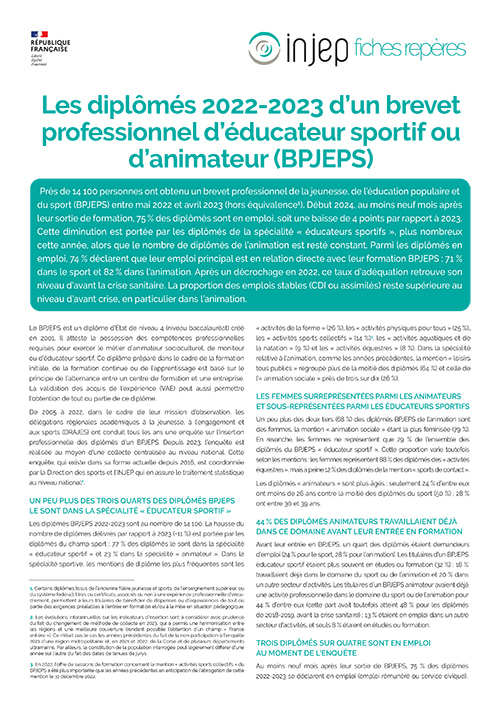 Les diplômés 2022-2023 d’un brevet professionnel d’éducateur sportif ou d’animateur (BPJEPS)